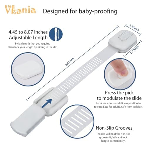 8-Pack Baby Proofing Cabinet Locks, Adjustable Adhesive Strap Latches for Drawer, Cupboard, Oven, Fridge, Toilet Seat - No Drill Child Safety Lock Kit, Easy Installation - Thumbnail 2