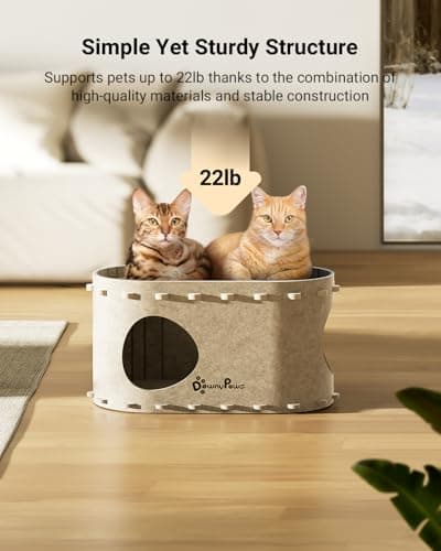 DownyPaws Cat House for Indoor Cats, Cat Bed Cave for Multiple & Large Cats Up to 22 Lbs, Scratch Resistant, Foldable Peekaboo Kitten Caves Tunnel Enclosed Bed, PeekaPurr, Cream - Thumbnail 4