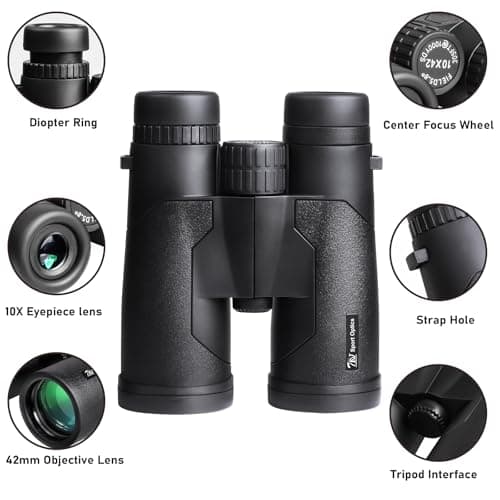 TRV High Power 10x42 Binoculars for Adults with Bak7 Prism & BMC Coating - Binoculars for Birdwatching, Hiking, Concerts - Thumbnail 6