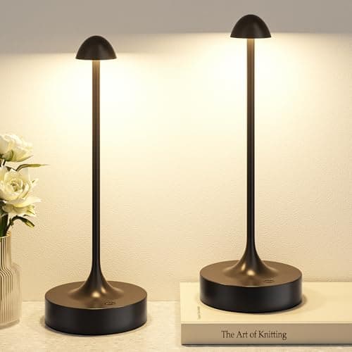 Kakanuo Rechargeable Cordless Table Lamp, Battery Operated Lamps, 3-Color Stepless Dimming, Portable Wireless Desk Lamp, LED Lighting for Dining Room, Restaurant, Office, Bar, Home(Black 2 Pack) - Image 1