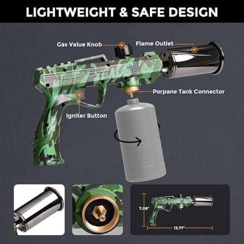 Yunvolx Propane Torch Gun, 3272°F/1800℃ Adjustable Flame Torch Lightweight Safe for Cooking, Camping, DIY Repairs & Outdoor Use, Safe Handheld Torch (Propane Tank Not Included) - Thumbnail 4