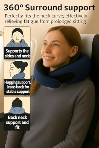 Gourstar Travel Pillow, Travel Pillows for Airplanes, 100% Pure Memory Foam Travel Neck Pillow with Eye Mask & Ear Plugs, Comfort and Ergonomic Design, Ideal for Airplanes, Cars and Offices - Thumbnail 3