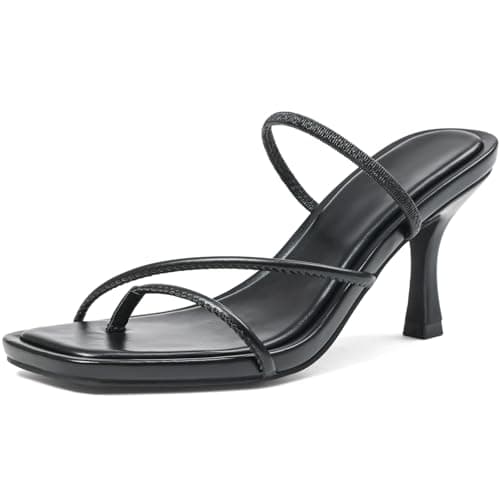 COMFITORIA Kitten Heel Sandals for Women Square Open Toe Flip Flop Heels Sandals Strappy 3 Inch Thong Low Heels Summer Fashion Beach Vacation Dress Shoes,Black,Size 8 - Image 1