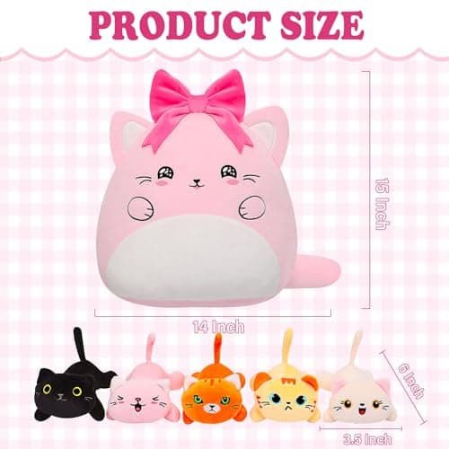 Cat with 5 babies Stuffed Animals - 15 Inch Cats Mommy with Small Babies Plush Inside 6-Piece Cute Realistic Cat Plushies Machine Wash Interactive Adopt Toy Toddler Girls Boys 0-8 Kids Birthdays Gift - Thumbnail 3