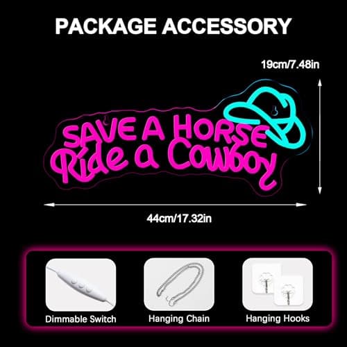 Nosun Save A Horse Neon Sign Cowboy neon signs for Wall Decor Adjustable Brightness Led Sign LED Colorful Signs Light for Bedroom Home Bar Club Hotel Party Decor - Thumbnail 5