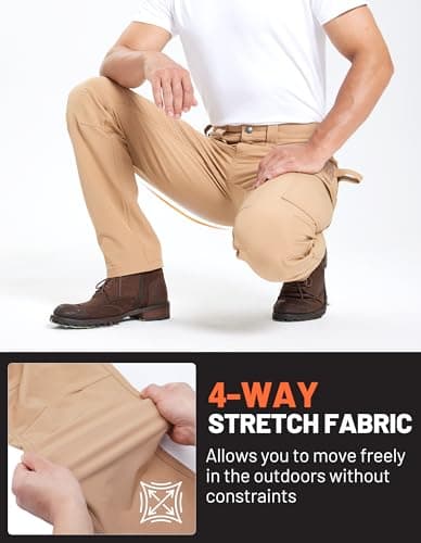 DURAWERK Men's 4-Way Stretch Cargo Pants, Work Pants, Durable Tactical Pants, Lightweight EDC Hiking Pants, Multi Pockets Hunting Pants for Outdoor Traveling Camping Fishing (Khaki, 32WX32L) - Thumbnail 2