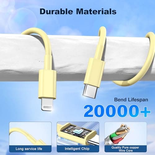 AWIC Compatible with iPhone,USB C to ightning Cable 3Pack 10FT Long Phone Cables,Type C Phone Charger Cord Fast Charging for Phone 14 13 12 11 Pro Max X XS XR 8 7 6s Plus SE and More-YellowBluePink - Thumbnail 4