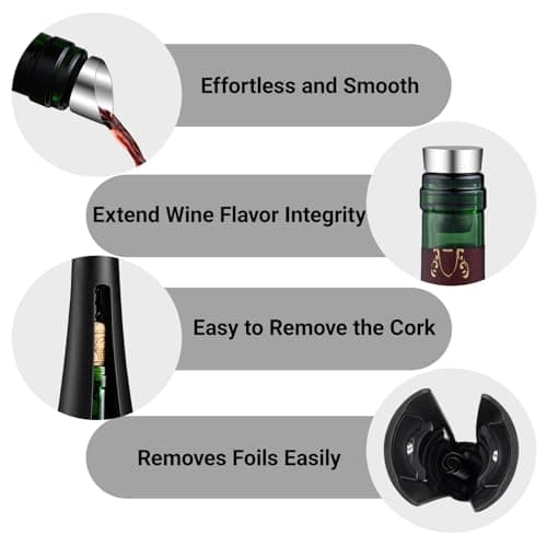 Multi-Function 4 in 1 Cork Screw Wine Bottle Opener set, FAMCHINAS Premium Wine Accessories with corkscrew, Bottle Stopper, Foil Cutter, Aerator Pourer, Thoughtful Gifts for Home, Bar & Kitchen Use - Thumbnail 4