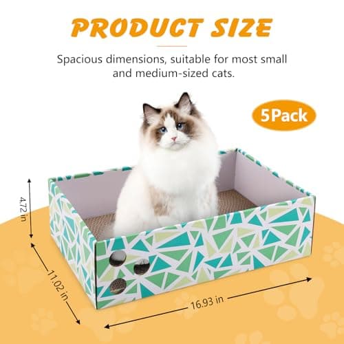 Cat Scratch Pad with Box, 5 Packs in 1 Cat Scratcher Board for Indoor Cats, Reversible Heavy-Duty Corrugated Scratching Board for Cats, Medium and Small Cats, Furniture Protection - Thumbnail 2