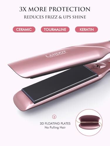LANDOT Wide Flat Iron Hair Straightener - 1.75" Professional Ceramic Straightening Iron for Faster Styling, Extra Shine Hair, Dual Voltage Adjust Temp 250-450℉ All Hair Types, Ideal for Busy Morning - Thumbnail 6