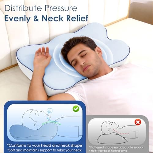 Cervical Pillow for Neck and Shoulder, Ergonomic Side Sleeper Pillow for Pain Relief, Cooling Memory Foam Pillows for Sleeping, Contour Pillow Orthopedic Bed Pillow for Back Stomach Sleepers (Blue) - Thumbnail 3