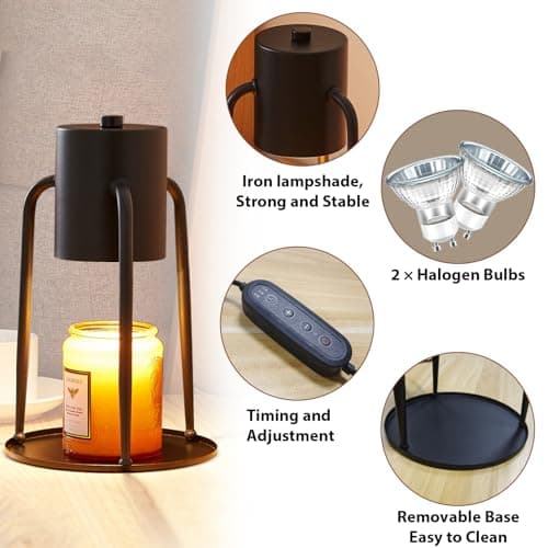 Ligebul Candle Warmer Lamp, Candle Lamp Warmer with Timer Dimmable Candle Light Warmer Candle Warming Lamp for Jar Candles Electric Wax Warmer Lamp (Black) - Thumbnail 3