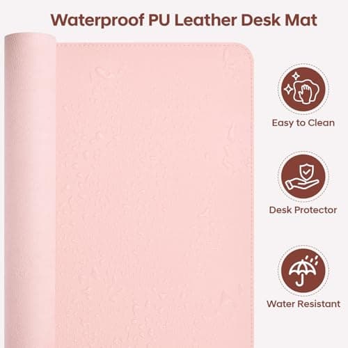 Yuwiiuuo Leather Desk Pad Protector, Office Desk Mat, Large Mouse Pad, Non-Slip PU Leather Desk Blotter, Waterproof Computer Desk Writing Pad for Office and Home (Light Pink, 47.2" x 23.6") - Thumbnail 5