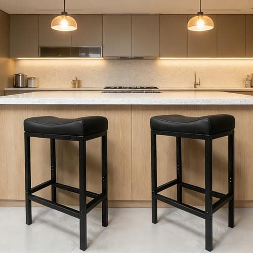 ZYFFHYLAI Set of 2 Backless Bar Stools 30 Inch, Modern Counter Height Stools with Soft Faux Leather Padded Saddle Seat, Heavy Duty 300LB Capacity for Kitchen Island(02black-30 inch)