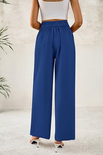 BTFBM Women Wide Leg Dress Pants 2026 High Waisted Button Pleated Business Casual Trousers Office Work Palazzo Pants(Dark Blue, XX-Large) - Thumbnail 3