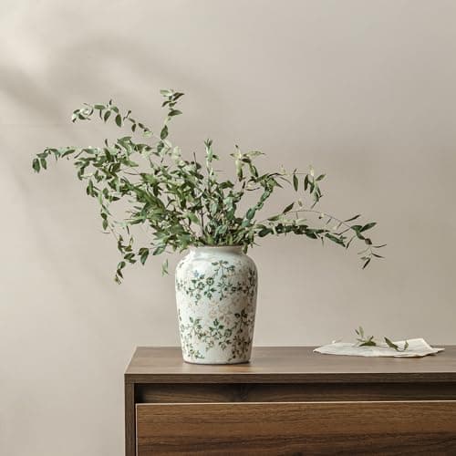 Ceramic Flower Vase | Farmhouse Green Rustic Vase for Home Decor, Vintage Floral Pottery Tuscan Decorative Vase for Living Room & Kitchen, Mantel & Bookshelf, Centerpieces, Entryway, Wedding(7.8 Inch) - Thumbnail 2