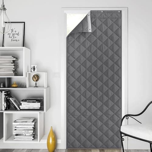 NICETOWN Thermal Insulated Door Curtain, 32"x80" 100% Blackout Draft Blocker with 3 Hanging Ways, Thick Material Easy Install Keep Cold Out for Winter, Doorway, Patio, Grey, 1 Panel