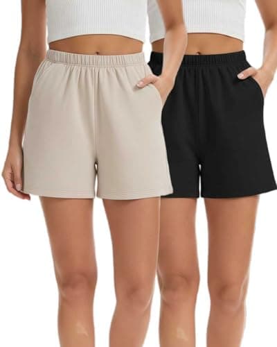 Women's Cotton French Terry Sleep Shorts Thick Breathable Non-See-Through with Pockets Elastic Waist Lounge Shorts - Image 1