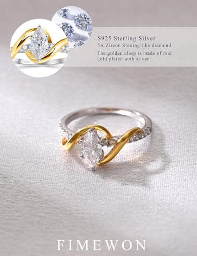 Fimewon Promise Rings for Her Sterling Silver Marquise Rings Gold and Silver Engagement Rings Gifts for Women Size 8 - Thumbnail 4