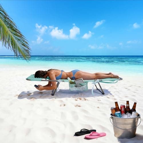 SUNNYFEEL Lay Flat Tanning Chair with Face Down Hole & Arm Slots, Backpack Beach Lounge Chair, 5-Position Folding Sunbathing Chair, 300 LBS Heavy Duty, 72" L x 22" W for Beach, Pool, Camping - Thumbnail 2