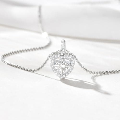 Compass Women's Heart Necklace-Silver/14K Gold Plated Zircon Friendship Compass Pendant Heart Jewellery College Graduation Gifts Necklace for Her/Daughter/Girlfriend/Niece/Granddaughter/Best Friend - Thumbnail 5