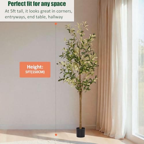 5ft Artificial Olive Trees Indoor, Faux Olive Tree 5 Feet Fake Plants with Realistic Leaves Olive Silk Tree Home Bedroom Housewarming Gifts - Thumbnail 3