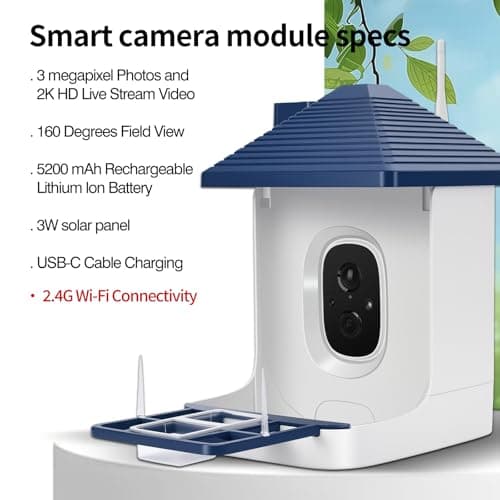 Smart Bird Feeder with Camera,AI Identify Species,Bird House with Solar Powered,Instant Arrival Alerts,2K HD Capture Video Live View,Gift for Birds Lover (Indigo Blue) - Thumbnail 2