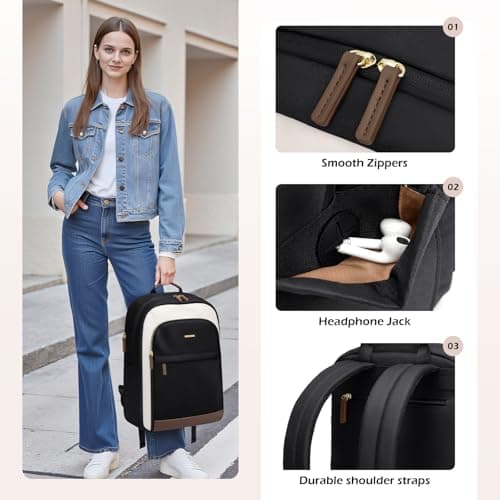 GOLF QUALITY Laptop Backpack for Women Travel Carry On Bag Weekender Business Multilayer Personal Item Backpack,16 Inch,WBlack - Thumbnail 4