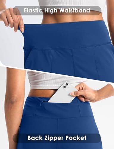 Cyasundent Women's Athletic Shorts with Zipper Pocket 6" High Waisted Bermuda Shorts for Women Workout Walking Running(Blue_XXXL) - Thumbnail 5
