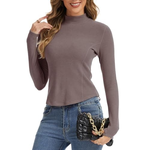Thermal Shirts for Women Long Sleeve Fleece Tops Running Workout Compression Base Layer Cold Weather for Ski Berry Red