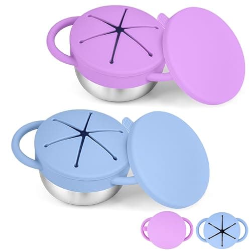 KLCKH 2-Pack Stainless Steel Snack Cup for Toddlers Spill-Proof, Baby Food Containers with Removable Silicone Lids & Handles | Dishwasher Safe, BPA-Free On-the-Go Kids Snack Containers Box - Image 1