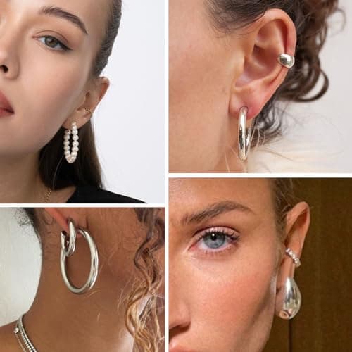 36 Pairs Gold Hoop Earrings Set for Women, Fashion Chunky Gold Hoop Earrings Multipack, Hypoallergenic Pearl Chain Twisted Statement Earring Pack for Birthday Party Jewelry - Thumbnail 4