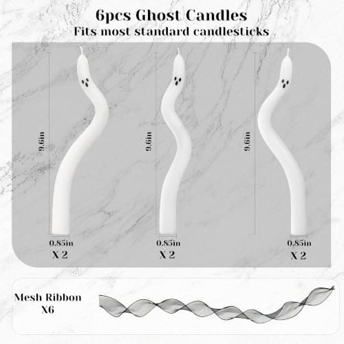 AYGXU Halloween Decorations Indoor-6 Pcs Twisting Ghost Candles with Ribbons Decor,Taper Candles,Halloween centerpieces for Party,Tables,Fireplace Decorations(Candlesticks not Included) - Thumbnail 2