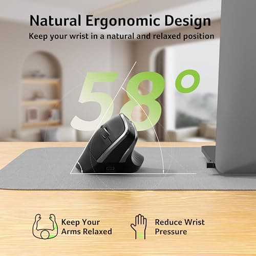 acer Ergonomic Mouse Wireless, Vertical Computer Mouse for Office, Ergo Mice Rechargeable for Medium to Large Sized Hands, 2.4GHz USB Receiver, 800/1200/1600 DPI, 6 Buttons for Laptop, PC and Desktop - Thumbnail 2