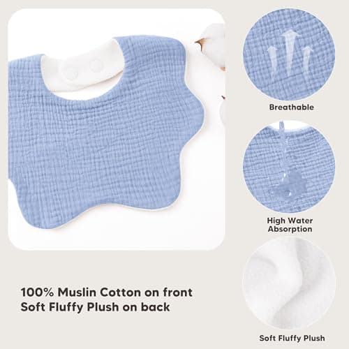Bearmoss Muslin Baby Bibs for Drooling & Teething Cotton Drool Bib 6 Pack - Thumbnail 6