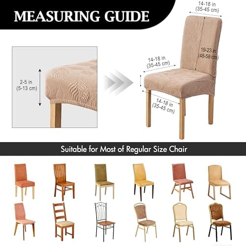 Genina Waterproof Dining Chair Covers Set of 4,Stretch Dining Room Chair Slipcovers with Leaf Jacquard,Removable Kitchen Chair Protector for Home,Restaurant,Banquet-Khaki - Thumbnail 3