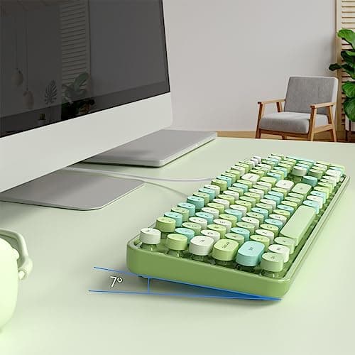 Dilter Wired Keyboard, 104 Keys Full-Sized Typewriter Keyboards, USB Plug Play Office Keyboard with Number Pad, Caps Indicators, Foldable Stands for Windows, PC, Laptop, Desktop (Green Colorful) - Thumbnail 5