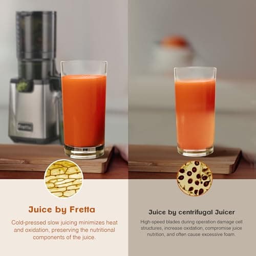 Fretta Cold Press Juicer Machines, Slow Masticating Juicer with 5.3'' Large Feed Chute for Whole Fruit and Vegetables, High Juice Yield, Easy to Clean Juice Extractor, Nut Milk Maker, BPA-Free,250W - Thumbnail 5
