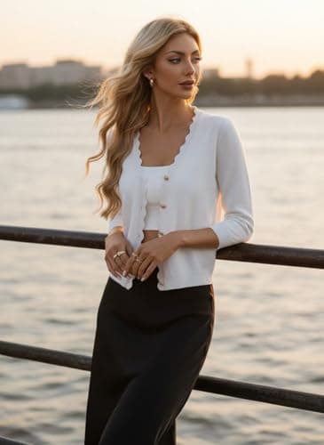 GRACE KARIN Ivory Cardigan for Women, Cropped 3/4 Sleeve Lightweight Knit Bolero Shrugs, Dressy Casual Top 2026 Spring Clothes - Thumbnail 4