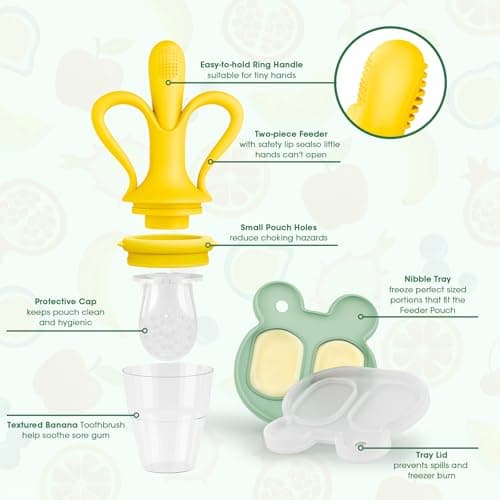 JEXFUN Baby Fruit Feeder & Breastmilk Popsicle Mold Set, Silicone Food Feeder Pacifier for Cooling Relief with 3 Replaceable Pouches, BPA-Free Teething Toy for Safe Infant Self Feeding (Banana Yellow) - Thumbnail 4