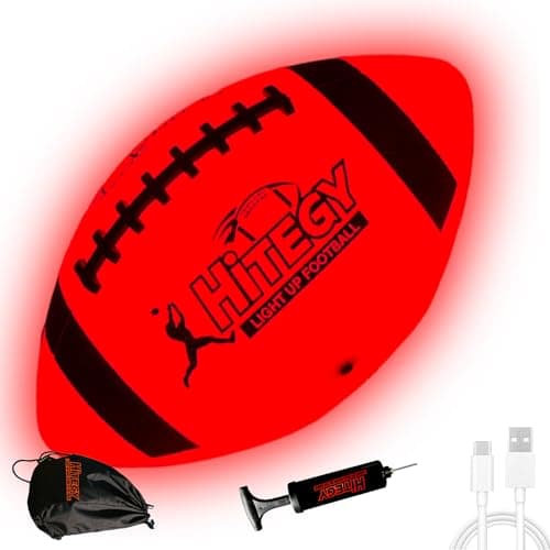 MPMVP Glow in The Dark Football Light Up Football | USB-C Rechargeable LED Ball with Pump | Night Game Ball for Indoor & Outdoor Play | Gift Ready for Boys & Kids (Red with Bag)