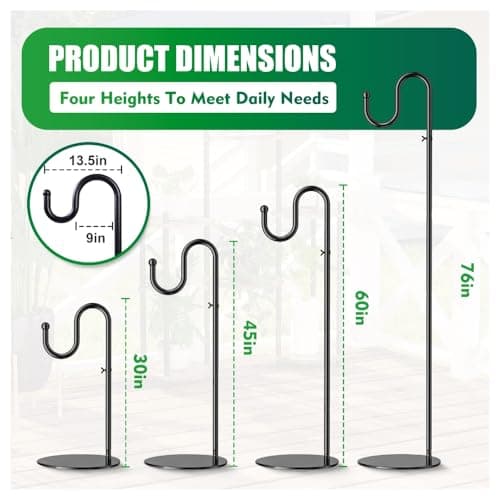 SIECCY 76" Shepherds Hook Stand for Indoor & Outdoor, Heavy Duty Adjustable Plant Hanger with Weighted Base, Bird Feeder Pole for Hanging Plants, Lanterns, Wind Chimes & Wreath - Thumbnail 5