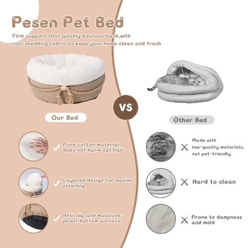 pesen Cat Bed & Small Dog Bed with Supportive Walls, Thick Bottom, Calming Donut Shape, Soft Durable Fabric, 20x20x10 Cat Beds for Indoor Cats - Thumbnail 3