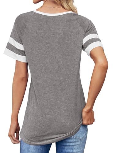 MaQiYa Womens Short Sleeve V Neck T Shirts Trendy Color Block Summer Tops Casual Cotton Raglan Shirts Baseball Tunic Tees - Thumbnail 2