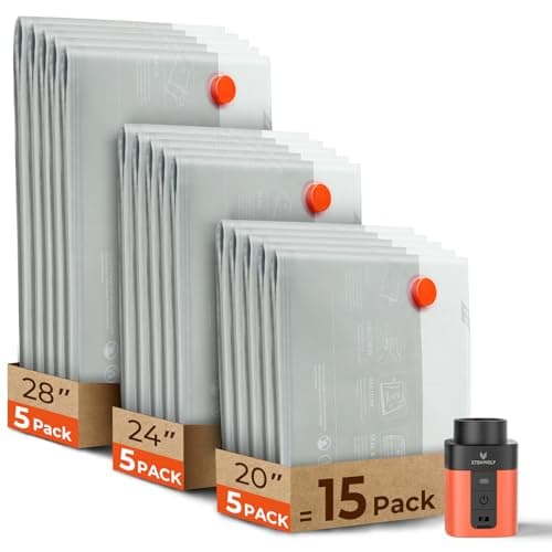 ETENWOLF 15 Pack Reusable Vacuum Seal Bags for Travel with Rechargeable Air Pump,Vacuum Compression Packing Seal for Clothes, Blankets, Seasonal Storage,Carry-On Space Saver Bags in 3 Sizes - Image 1