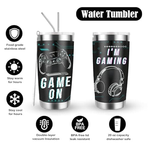 GOAUS Valentines Day Gamer Gifts Set, Gaming Socks, 20 oz Tumbler, Pillow Cover 18x18 inch, Necklace, Bracelet, Gift Card for Teen Boys Men Teenagers Him - Thumbnail 3