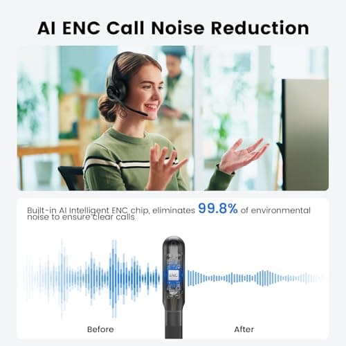 EKSA H3 Trucker Bluetooth Headset V5.4, Wireless Headphones with Mic Noise Cancelling, Mute Button & Replacement Ear Cushion, 65Hrs Driver Bluetooth Headset for Cellphone Office Work - Thumbnail 2