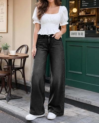 Flvsun Tall Jeans for Women 30"/32" Inseam Extral Long Denim Pants Straight Leg Jeans High Rise Classic Fit for Tall Ladies Black M - Thumbnail 6
