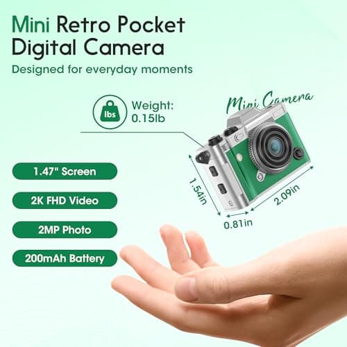 Dienspeak Pocket Mini Camera, Y2K Retro Keychain Digital Camera with Leather Body, Small Portable 2K HD Video Recorder with 16GB Card, Tiny Vintage Camcorder for Travel Vlogging Camera, Green - Thumbnail 2