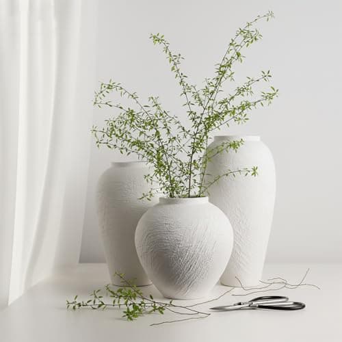 Vintage Ceramic Vase, Minimalist Texture Stone Patterned White Flower Vase, Decorative Vase for Living Room Shelf Farmhouse Dining Table Centerpiece Decor (White Texture 12.6'') - Thumbnail 6